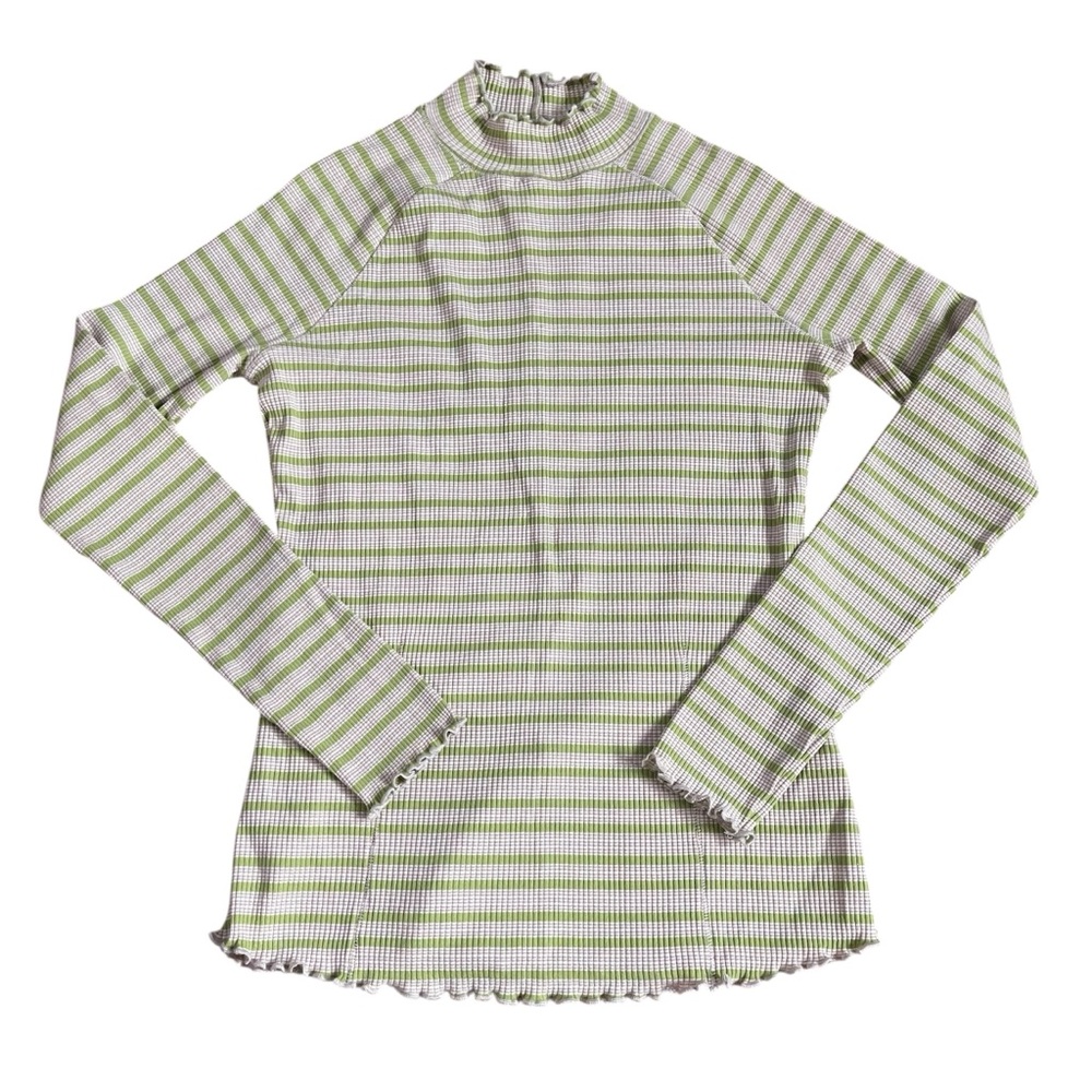 Roolee Green and Tan Striped Knit Curled Trim Top US XL